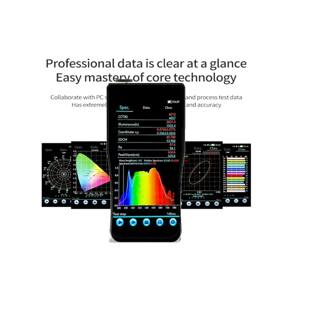 VTSYIQI Lab Spectrometer Digital Spectral Illuminance Meter with Wavelength Range 380nm～780nm High Precision CCD Sensor Wavelength Accuracy ±0.5nm Photometric Linearity ±0.3% Spectral Bandwidth 2nm 5-inch Touch Screen