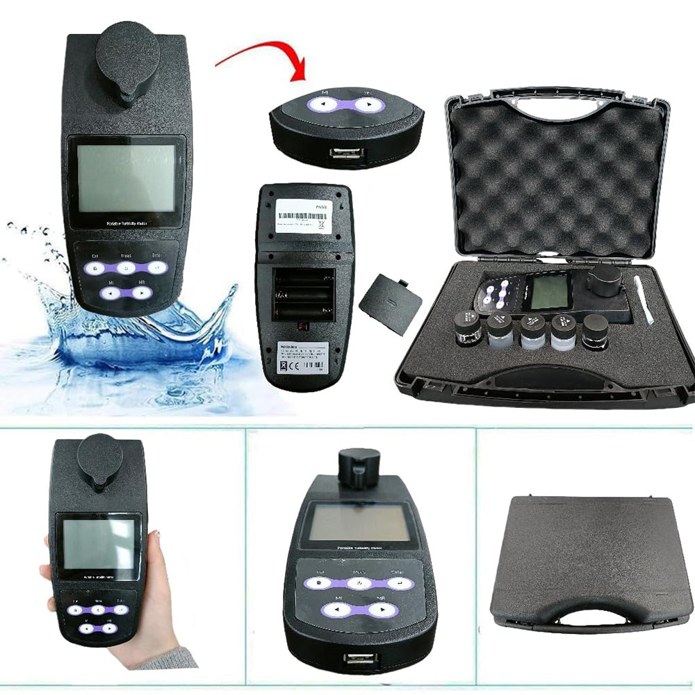 VTSYIQI Turbidity Meter Kit Turbidimeter Turbidity Tester Measurement with Range 0 to 1100 NTU/FNU 0 to 275 EBC 0 to 9999 ASBC Nephelometric Principle 4 PCS Calibration Solution