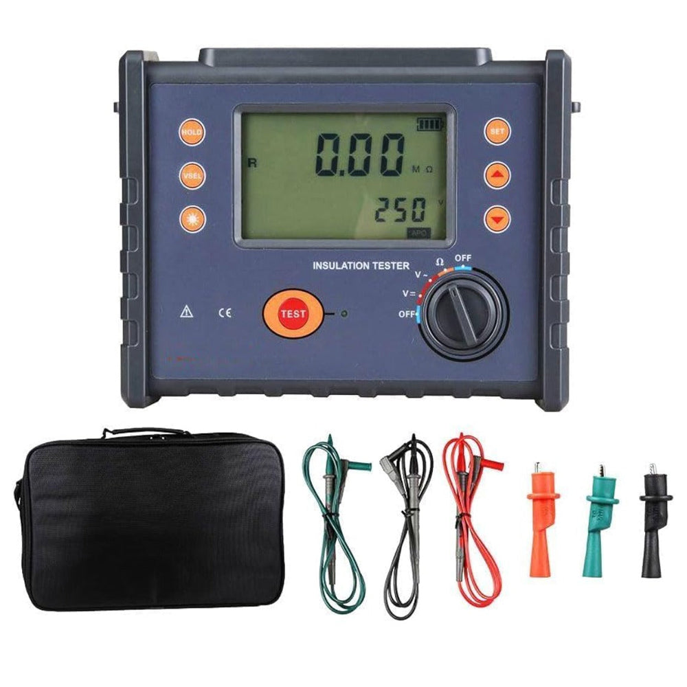 VTSYIQI Digital Insulation Resistance Tester Digital Earth  Resistance Meter with Rated Voltage 100V 250V 500V 1000V 2500V Resolution 0.1V DC Voltage 0.0V-1000V AC Voltage 0.0V-750V 500 Groups Data Storage for Computer Room Resistance Test