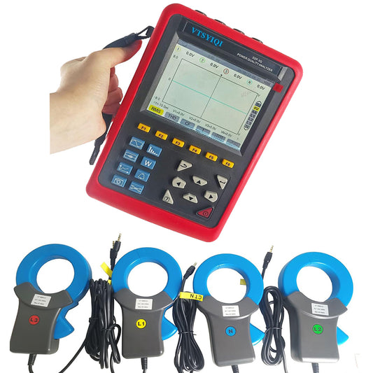 VTSYIQI Power Quality Logger 3 Phase Power Quality Analyser Recorder with 1000A Round Mouth Current Clamp Jaw Size 68mm×68mm Range 1.0A~1000A USB Interface for Analysis Voltage Current Waveform Mode Displays Voltage