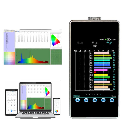 VTSYIQI Handheld Spectrum Analyzer Light Spectrometer Spectral illuminance Meter Color Temperature Test with Wavelength Range 380nm～780nm High Precision CCD Sensor Type-C Interface Photosensitive Surface Ф10mm Touch Screen