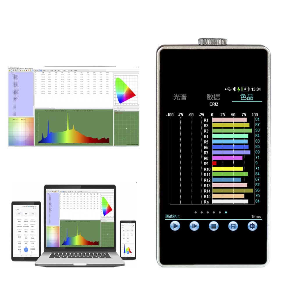 VTSYIQI Handheld Spectrometer Color Illuminometer Light Spectrum Meter with Measurement Mode Single Test/Continuous Test Wavelength Range 380nm～780nm Photosensitive Surface Ф10mm Illuminance Range 0.1-500K lx