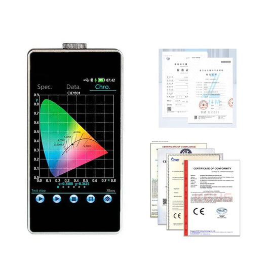 VTSYIQI Portable Spectrometer Light Spectrum Meter Spectral Illuminance Meter with Wavelength Accuracy ±0.5nm Wavelength Range 380nm～780nm Type-C Interface Color Temperature Range 1000K-100000K