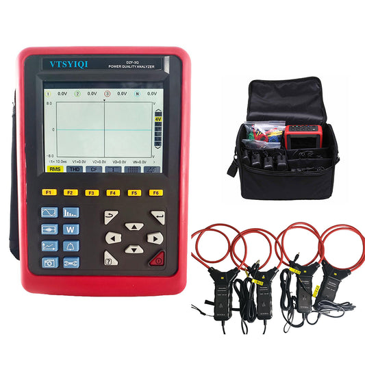 VTSYIQI 3 Phase Power Analyzer Power Quality Recorder Logger Meter with 4 PCS USB Communication Interface 4 Channel Current and 4 Channel Voltage Measurement Current Range 10A ~ 6000A Automatic Phasor Diagram Display