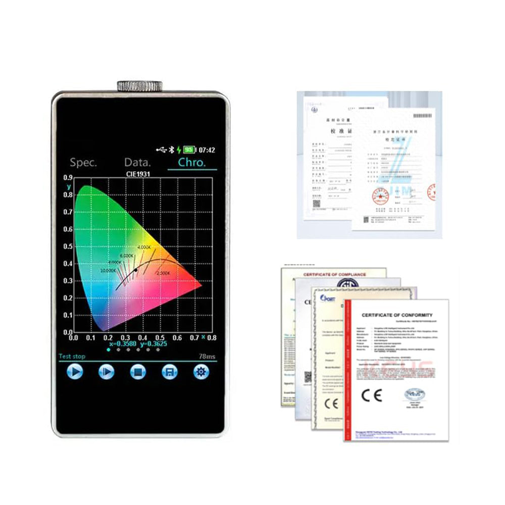 VTSYIQI Spectral Illuminometer Spectral Illuminance Meter Analyzer with Illuminance Measurement Range 0.1lx～500klx Integration Time 50µs～10000ms Wavelength Range 380nm～780nm 4G Storage Capacity