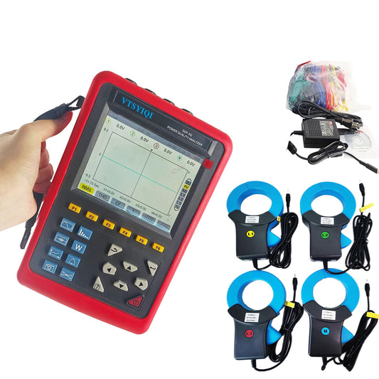 VTSYIQI Power Quality Monitoring Devices Power Quality Logger Analyzer with 4 Current Clamp Sensor Size 68mm×68mm Range 1.0A～1000A for Analysis Voltage Current Waveform Mode Displays