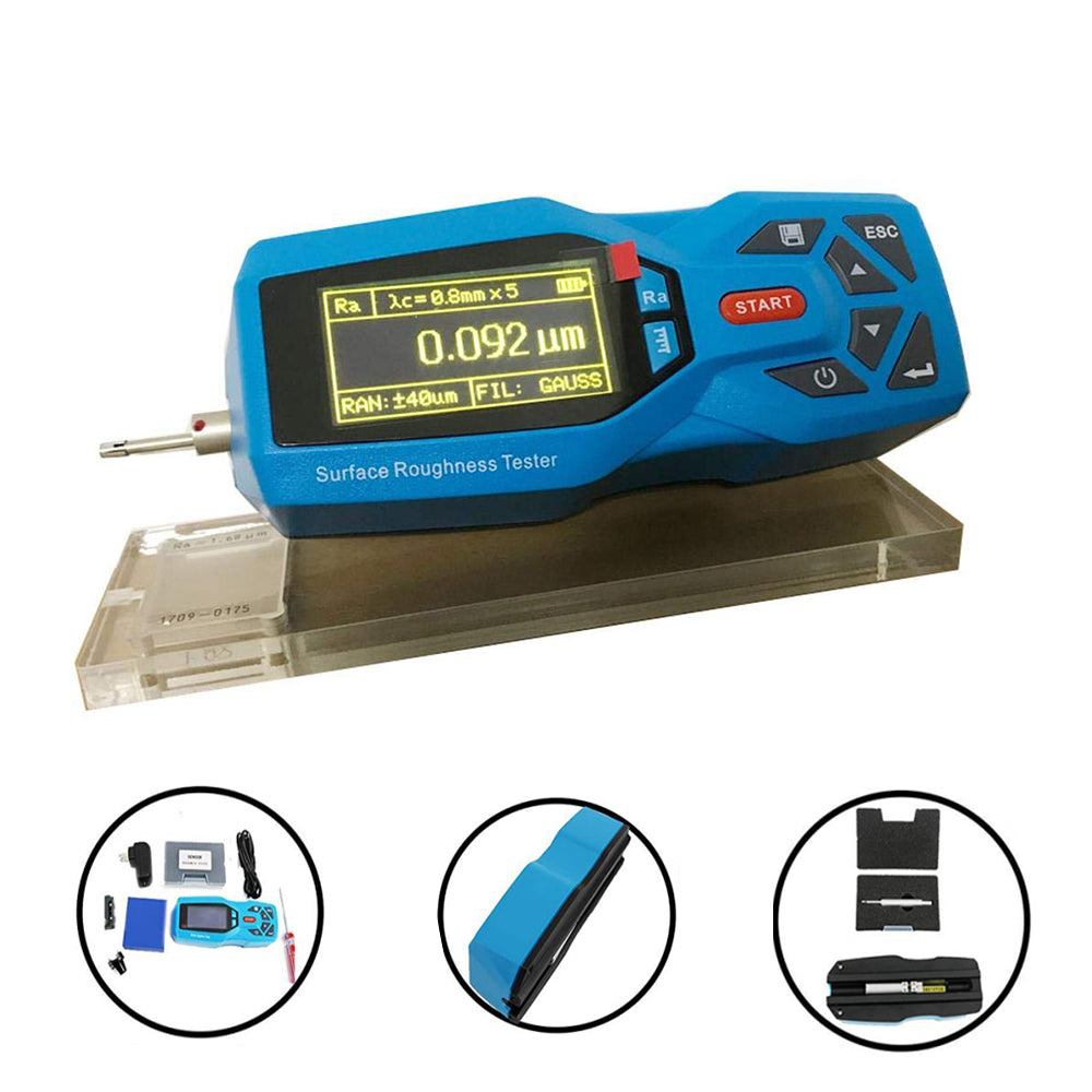 VTSYIQI Handheld Surface Roughness Tester Surface Roughness Meter Gauge with Measuring Range Ra 0.005~16.000μm Rz 0.02~160.00μm Sample Length 0.25 0.80 2.50mm 20 Testing Parameters 100 Groups Data Storage