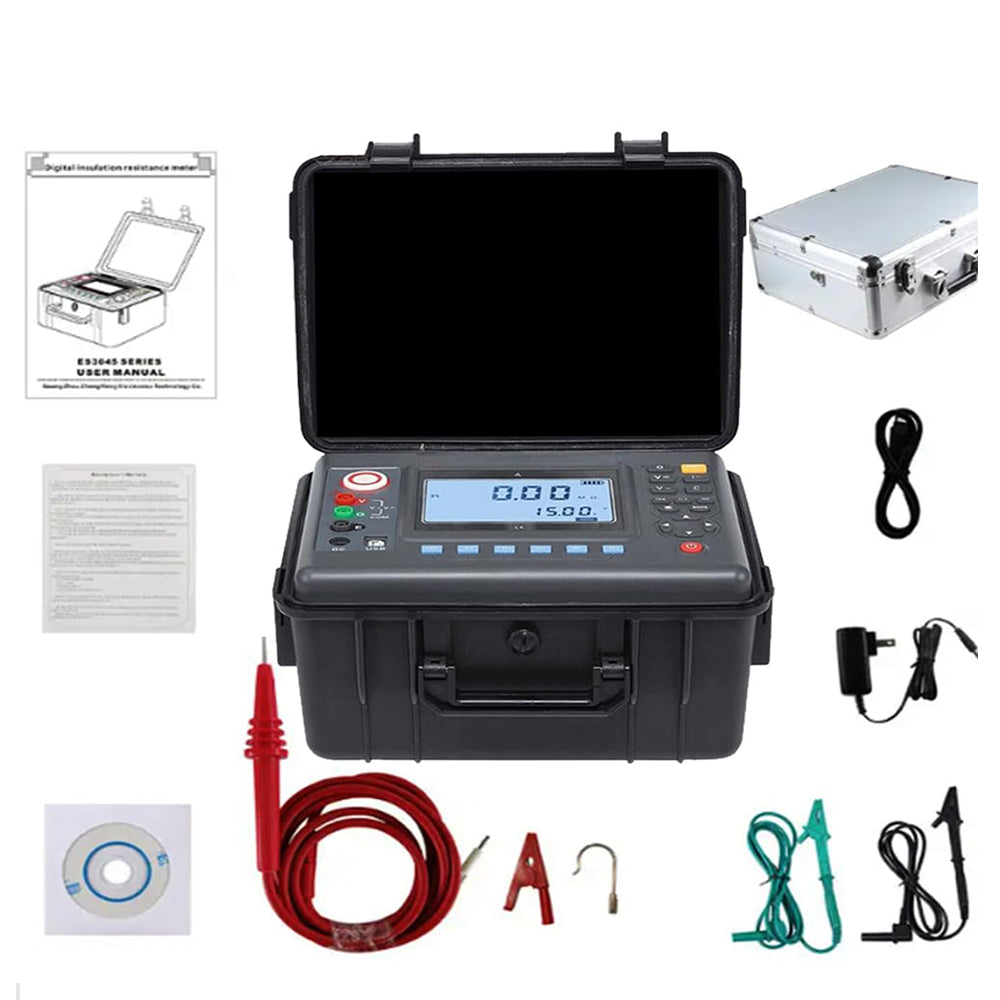 VTSYIQI 15kv Insulation Resistance Tester Digital High Voltage Insulation Detector Meter Kit with Insulation Range 0.01MΩ-50TΩ Resolution 0.01MΩ Range 500V 1000V 2500V 5000V 10KV 15KV US Plug