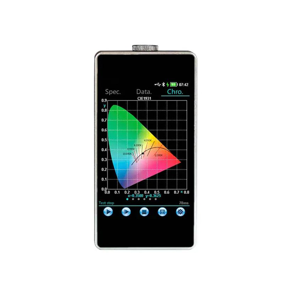 VTSYIQI Spectral Illuminance Meter Handheld Spectrometer with Telephoto Cross Asymmetric CT Spectroscopy System Wavelength Range 380nm～780nm Wavelength Accuracy ±0.5nm Photosensitive Surface Ф10mm 4G Storage Capacity Touch Screen