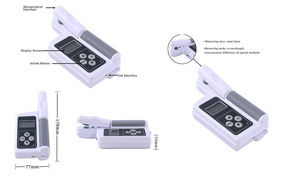 VTSYIQI Digital Chlorophyll Meter 4 in 1 Plant Leaf Analyser with Chlorophyll Range 0.0‐99.9SPAD Nitrogen 0.0‐99.9mg/g For Nitrogen Chlorophyll Content Leaf Temperature Leaf Humidity