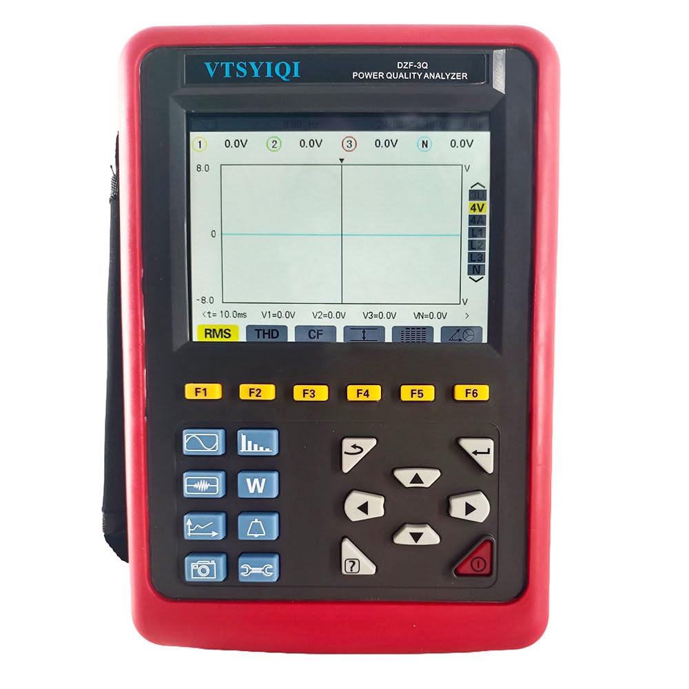 VTSYIQI Three Phase Power Quality Logger 3 Phase Energy Quality Analyzer Meter with 1000A Round Mouth Current Clamp Jaw Size 68mm×68mm 4-Way Voltage 4-Way Current Alarm Function Energy Parameters Wh Varh Vah