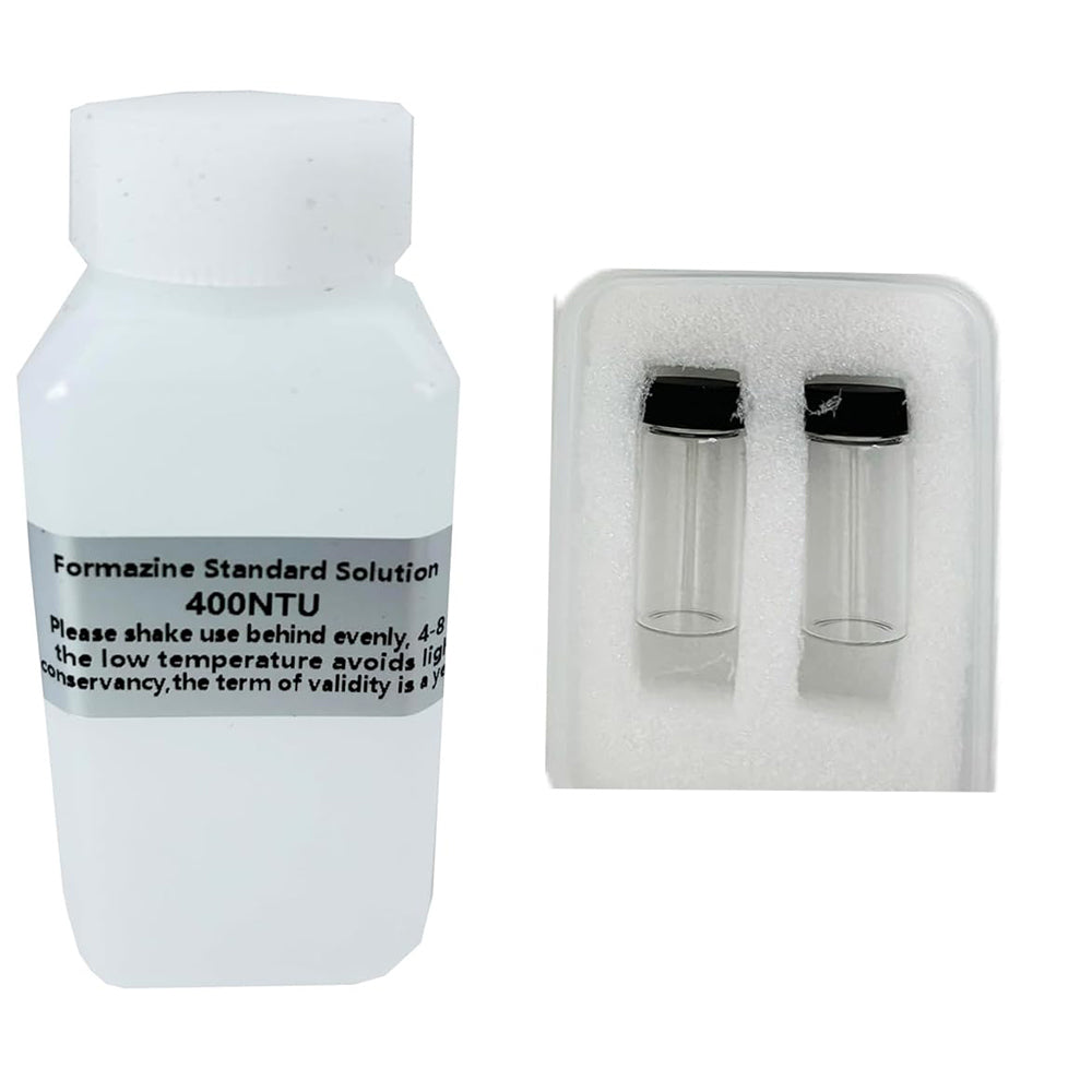 VTSYIQI Turbidimeter Calibration Solution Formazin Turbidity Standard Solutions 400NTU 100ml with 2 Sample Bottles Glass Vials for Turbidity Meters Turbidimeters SGZ-200BS Standards ISO7027