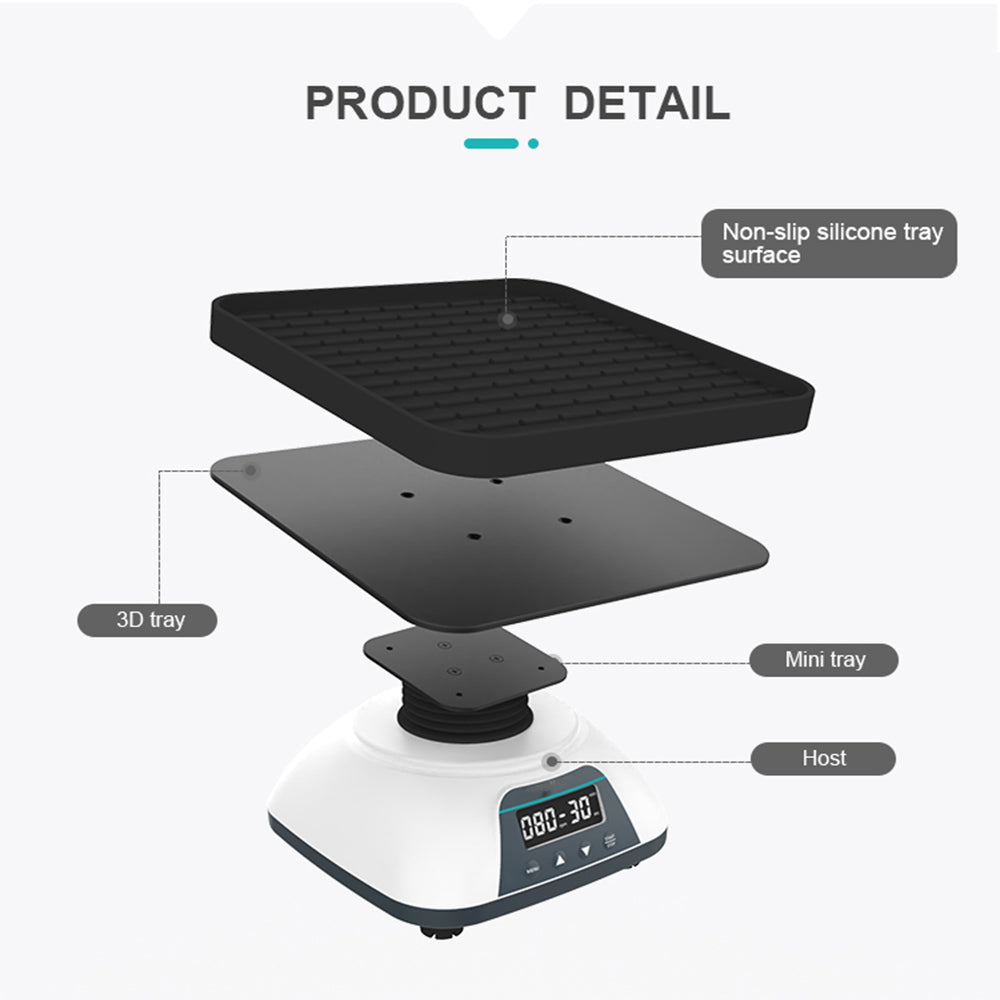 VTSYIQI 3D Tray Shaker 3D Oscillating Shaker with Max Load 0.8kg Tilt Angle 10° Shaking Speed Range 10 to 80rpm Time range 1min - 8h LCD Display Anti-slip Silicone Disc for Shaking Containers of Different Shapes and Sizes