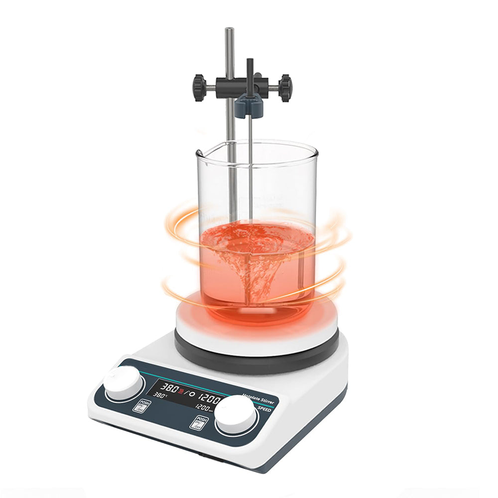 VTSYIQI Lab Heating Magnetic Stirrer Hotplate Magnetic Stirrer with Hot Plate Φ135mm RPM Increment 10 RPM Liquid/Plate Temp Accuracy ±1℃/±3℃ Max Stirring Capacity 2L(H2O) Max Temp of Hot Plate 280℃ Speed Range 200-1500RPM Temperature Sensor