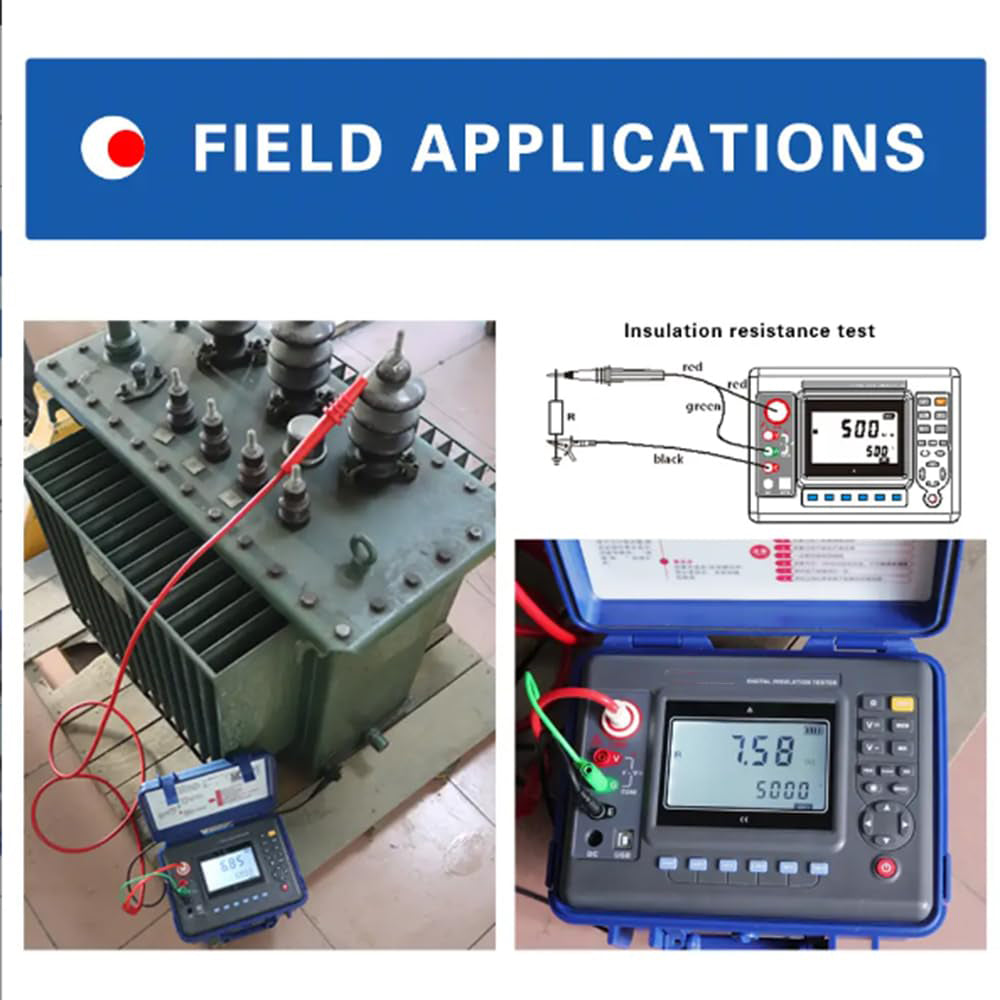 VTSYIQI High Voltage Insulation Resistance Tester 5Kv Digital Insulation Resistance Tester Meter with Rated Voltage 100V-5000V Insulation Resistance Range 0.01MΩ-2000GΩ USB Interface