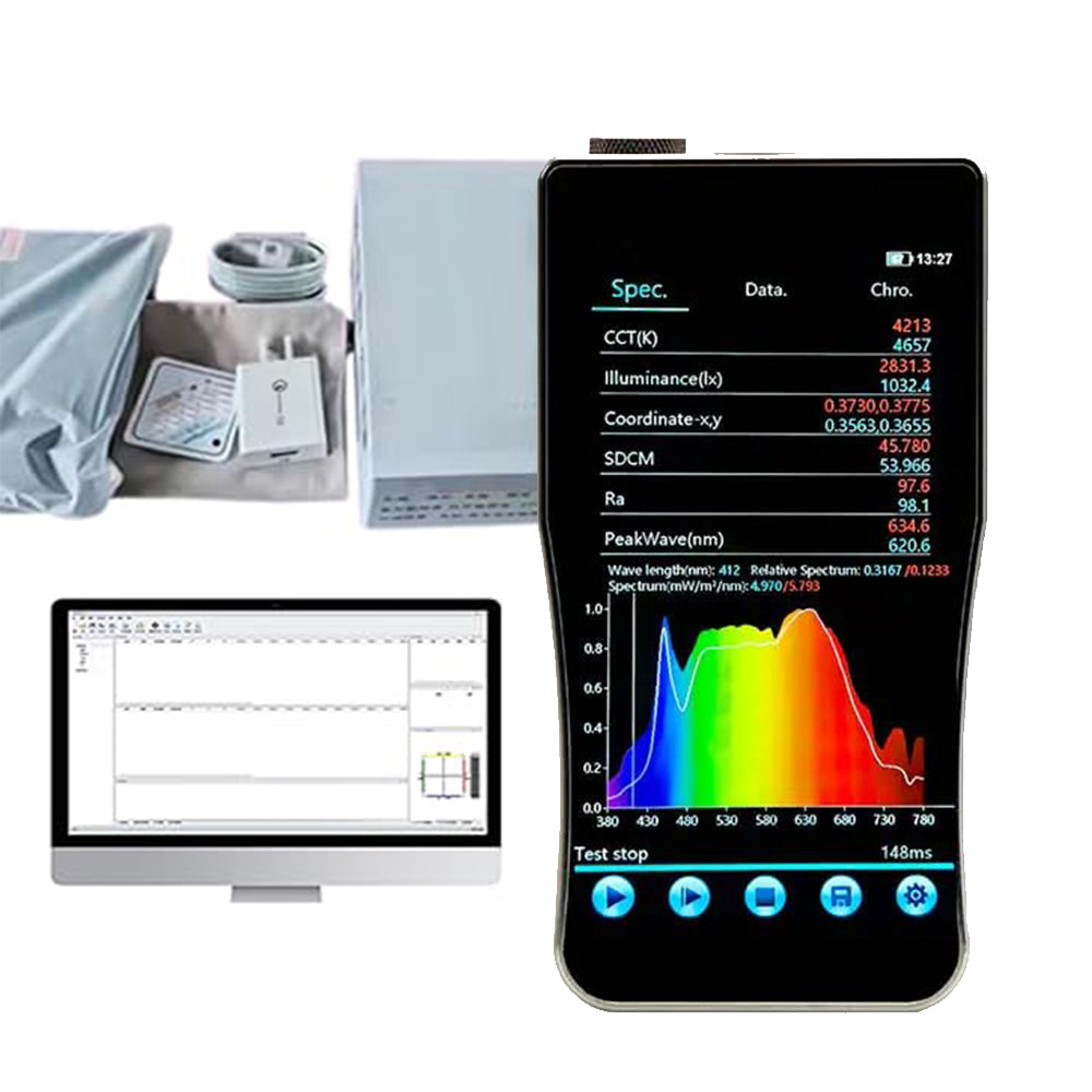 VTSYIQI Blue Light Spectrum Analyzer Blue Light Spectral Illuminometer with Spectral Bandwidth Approximately 2 nm Wavelength Range 350~800nm Auto Integration Mode 5-Inch High-Definition Touch Screen Integration Time Range 50µs～10000ms