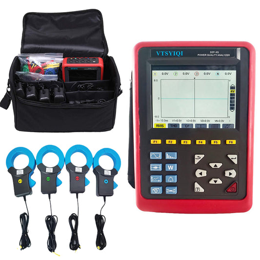 VTSYIQI Three-Phase Power Quality Meter Power Quality Analyser with 4 Current Clamp Sensor Capture and Monitoring Capabilities Range 1.0A～1000A Real-time Waveform Display True RMS Voltage and Current Voltage DC Component