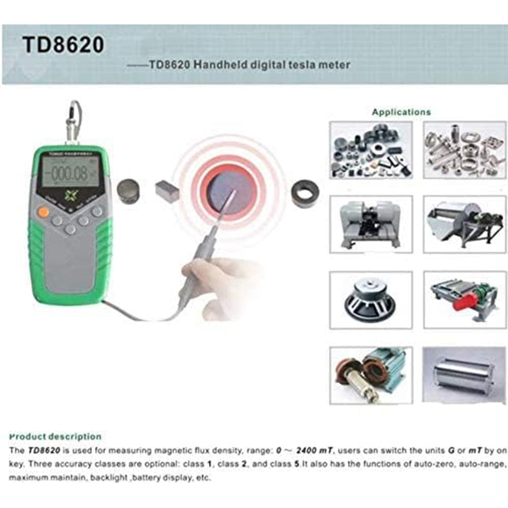 VTSYIQI Digital Permanent Magnet Gauss Meter with 2% Accuracy 0 to 2400mT 0 to 24000Gs Resolution 0.01mT 0.1Gs