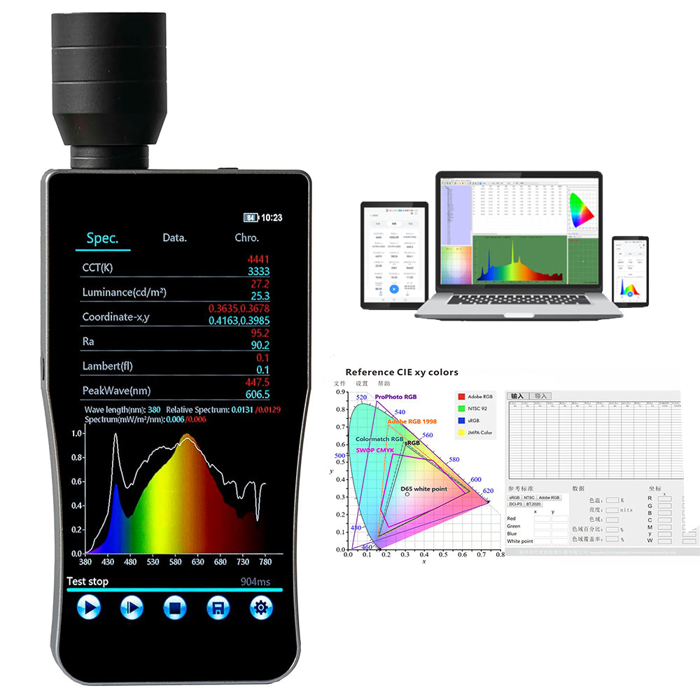 VTSYIQI Portable Spectral Illuminance Meter Light Spectrum Meter Analyzer with High-Precision CCD Sensor Wavelength Range 380nm～780nm Photometric Measurement Range 0.1～200 Kcd/m² for Screens Projectors Point Light Sources Etc