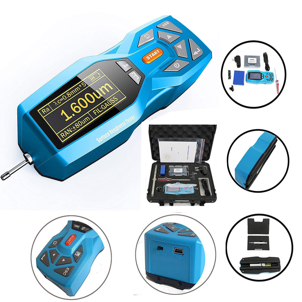 VTSYIQI Surface Roughness Tester Professional Profilometer Measurement Instrument with 20 Parameters Range Ra Rz Real-time Clock Settings Display