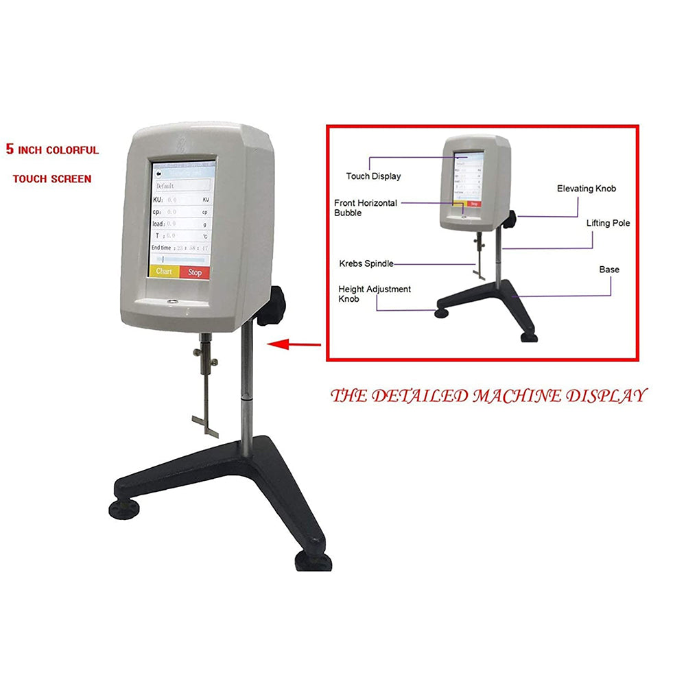 VTSYIQI Touch Screen Stormer Viscometer with Range 40.2KU to 141.0KU KU CP G ℃ Value Accuracy ±1% for Ink Viscosity Test