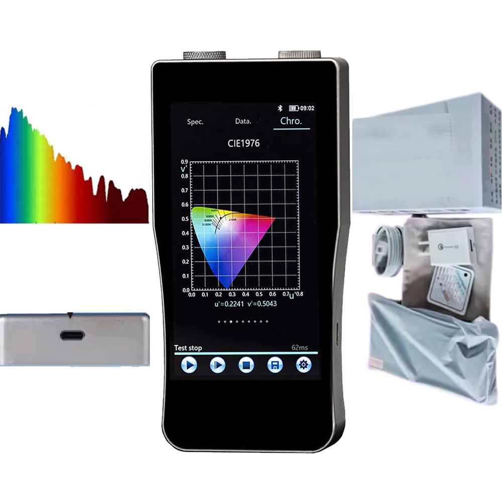 VTSYIQI Strobe Spectral Illuminance Meter Flicker Spectrometer with Wavelength Range 350~800nm Telephoto Cross Asymmetric CT Spectroscopy System High-Precision CCD Sensor File Saving Format Source File/PDF/EXCEL 5-inch Touch Screen