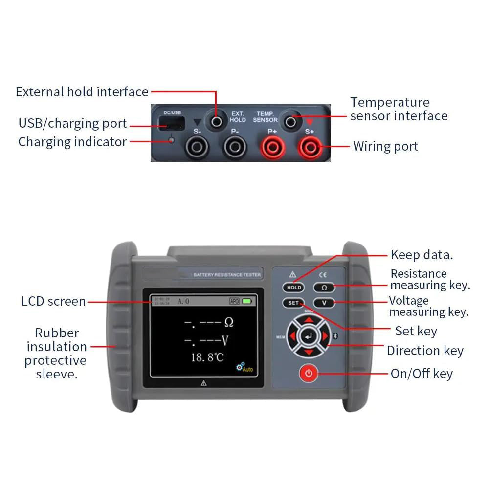 VTSYIQI Portable Battery Internal Resistance Tester Meter with Internal Resistance 0.000mΩ~3.100 Ω Voltage 0.000V~±71.00V Bluetooth USB Interface for Rechargeable Lithium Battery Lead-Acid Battery Etc