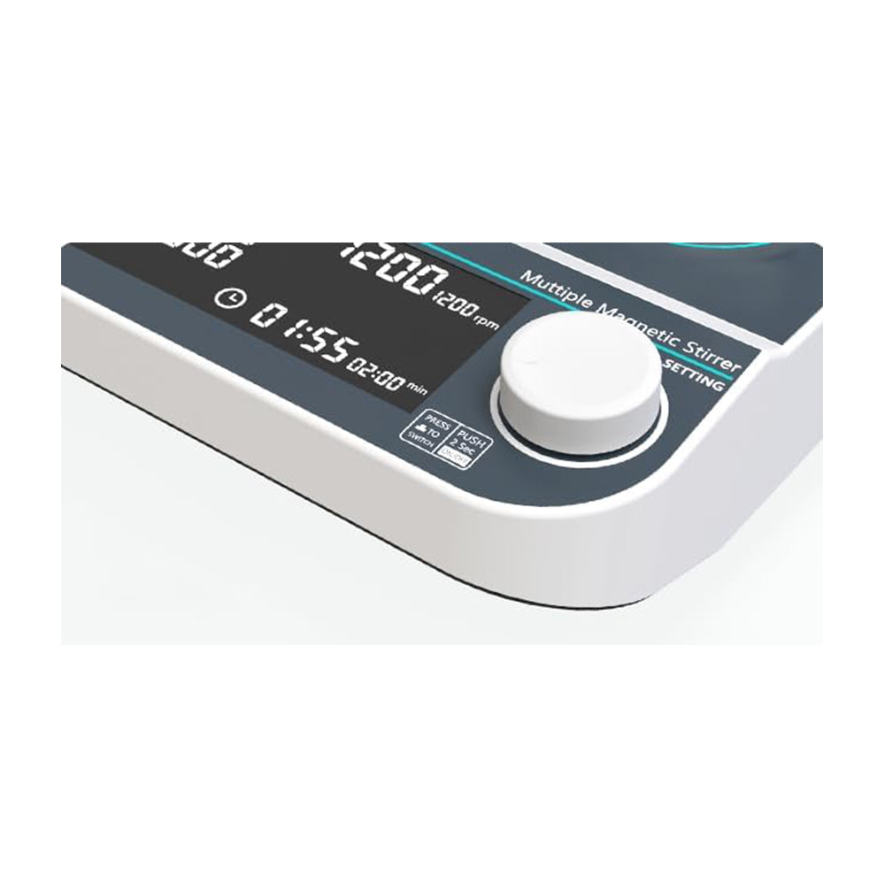 VTSYIQI Heating Multi Position Magnetic Stirrer 4 Position Magnetic Stirrer with Speed Range 50-1200RPM Plate Size 110MM Max Stirring Volume4*500ML Plate Materia 304 Stainless Steel LCD Liquid Crystal Display Maximum Countertop Temperature 120 °C