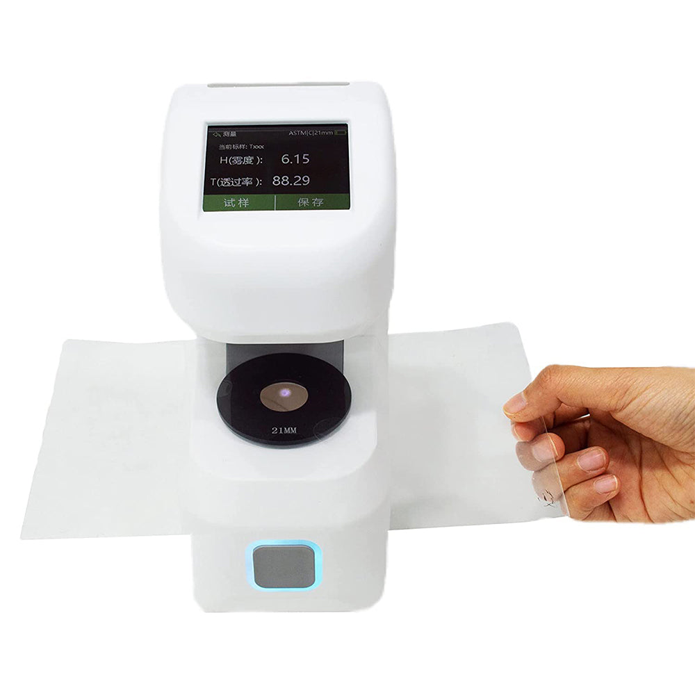 VTSYIQI Handheld Haze Meter Transmission Hazemeter Tester with 21mm Apertures Resolution 0.10% A C D65 Mass Storage ASTM ISO International Standards Repeatability 0.1 for Haze and Luminous Transmittance of Transparent Plastics