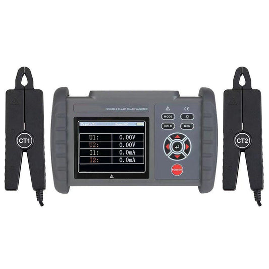 VTSYIQI Digital Dual Clamp Phase Voltammeter Double Clamp Phase Voltammeter with Range Automatic Shift  Apparent Power 12kVA Active Power -12～12kWVAR Power Factor -1～+1 USB Interface