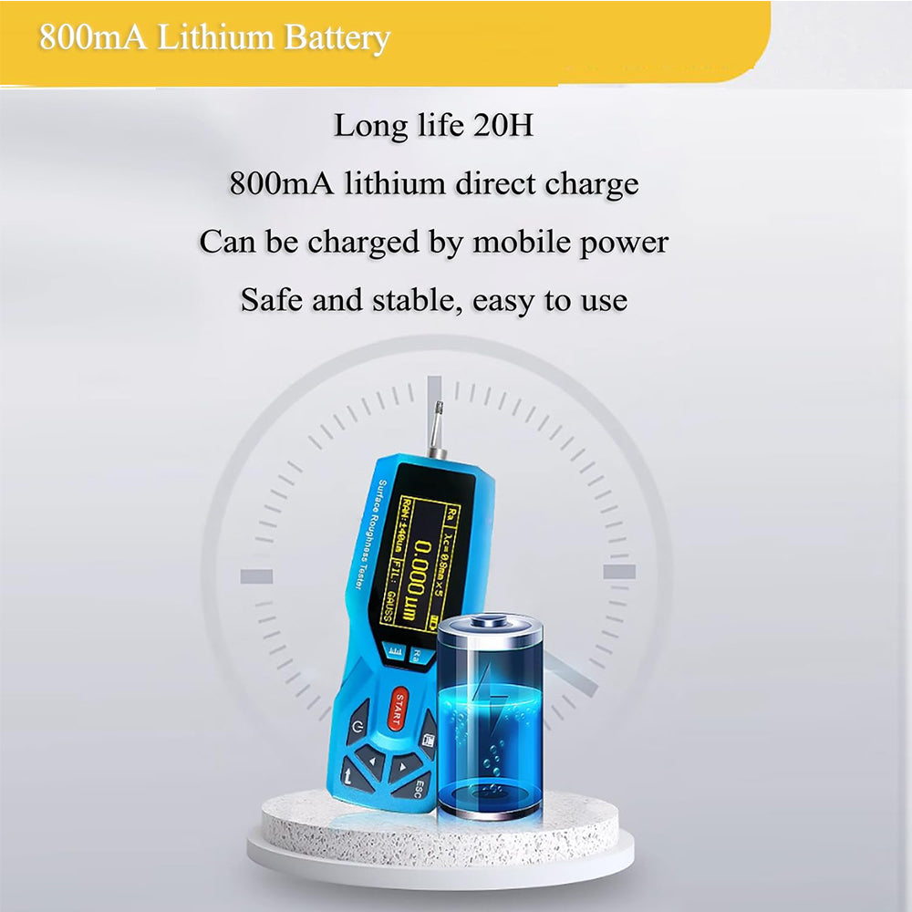 VTSYIQI Digital Surface Roughness Tester Meter 20 Parameters Handheld Portable Surface Profilometer with Range Ra 0.005 to 16.000um Rz 0.02 to 160.00um Indication Accuracy 0.001μm Range Ra Rz Real-time Clock Settings and Display