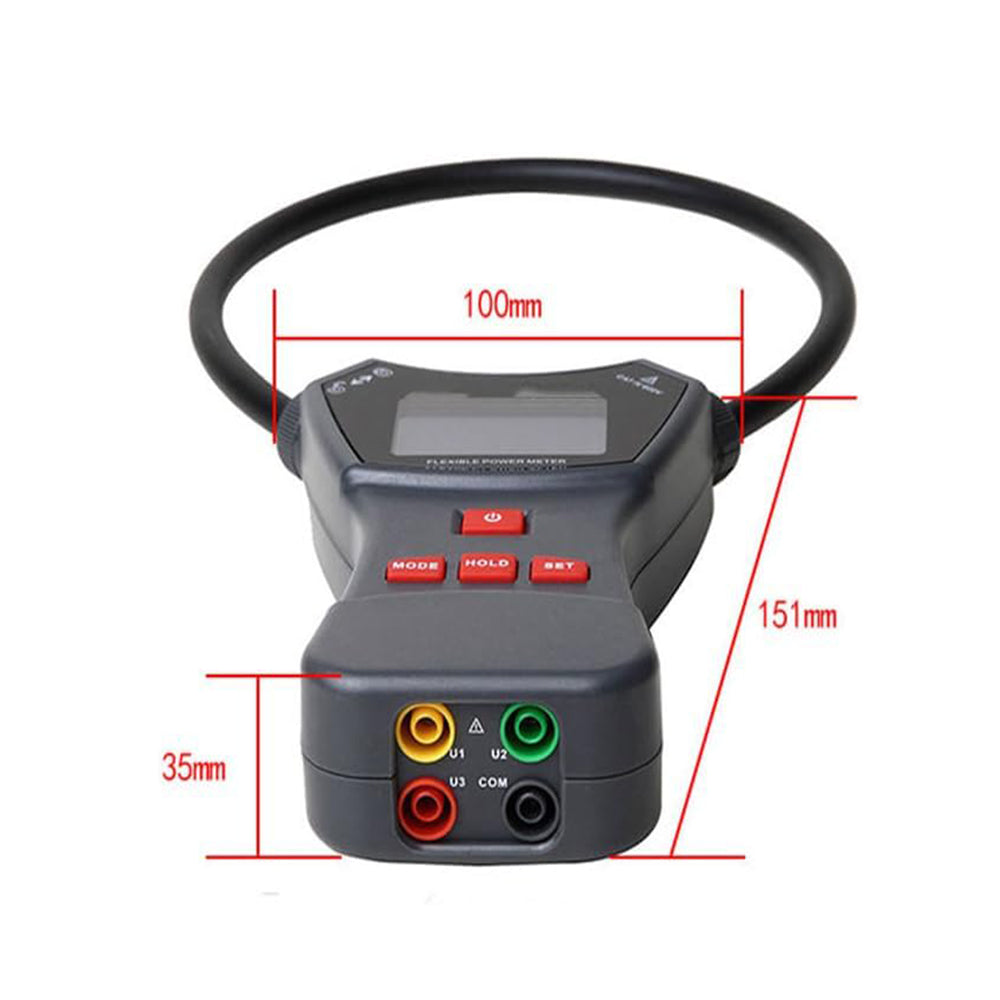 VTSYIQI Flexible Clamp Power Meter Handheld Flexible Clamp Power Tester with Coil Length 470mm Coil Inner Diameter φ150mm AC Current 0.0A~3000A Frequency 45.0~65.0Hz Data Storage Function