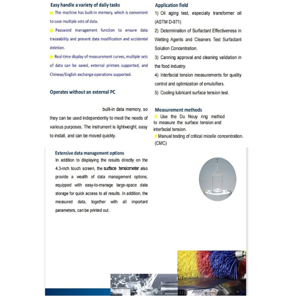 VTSYIQI Surface Tensiometer Platinum Plate Board Touch Screen Interfacial Tensiometer with Test Range 0-1000mN/m Precision 0.1mN/m Wilhelmy Plate Method Automatic measurement