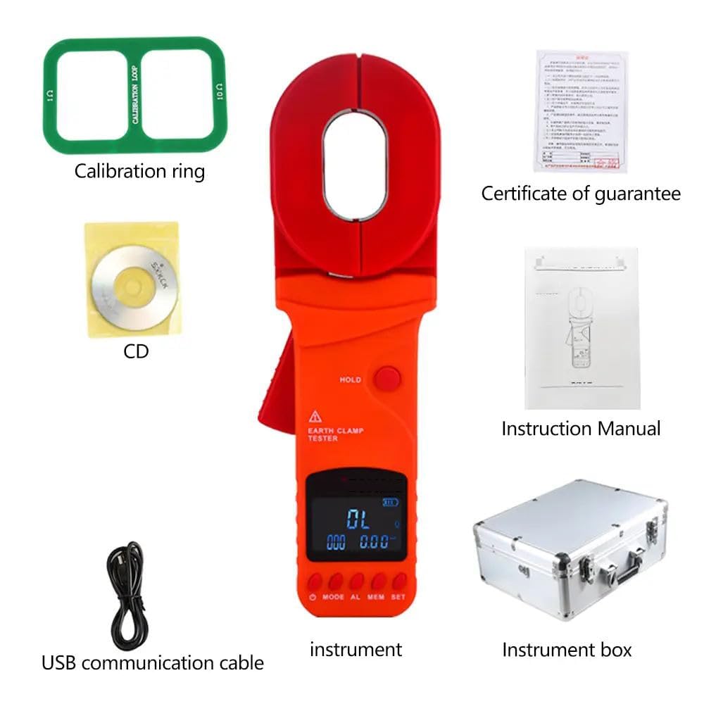 VTSYIQI Clamp Ground Resistance Tester Digital Ground Resistance Tester Earth Resistance Meter with Resistance Range 0.01Ω-1500Ω Current Range 0.00mA-40.0A Voltage Range 0.0V～100V