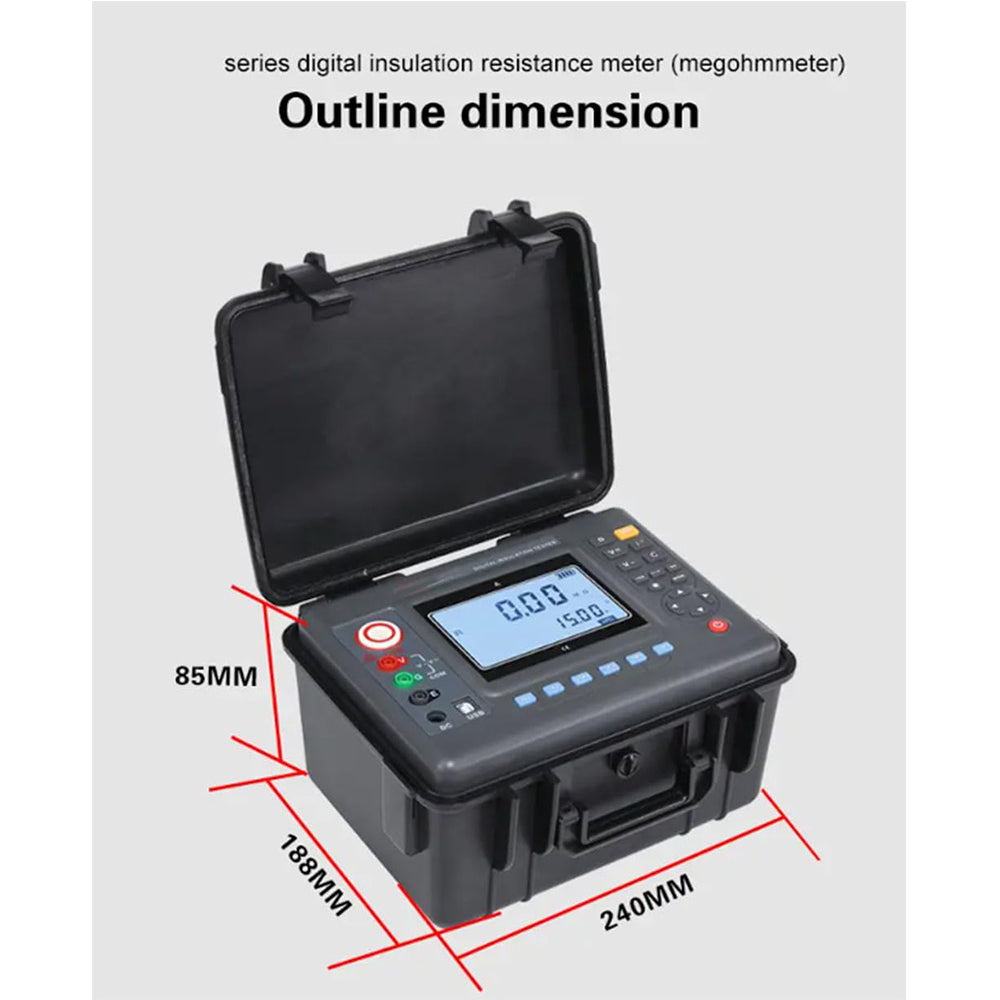 VTSYIQI High Voltage Insulation Resistance Tester 5KV Insulation Resistance Tester with Resolution 0.01MΩ Range 0.01MΩ-10TΩ  Rated Voltage 100V 250V 500V 1000V 2500V 5000V 500 Groups Data Storage