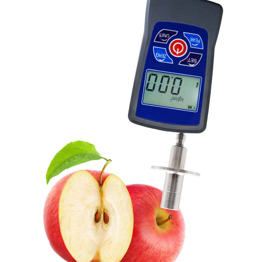 VTSYIQI Fruit Penetrometer Digital Fruit Hardness Tester Firmness Tester Sclerometer with 0.2-15kg/cm2 and 0.4-30kg/cm2 Indenter Diameter Φ7.9mm Φ11.1mm Real Time Peak for Hard Soft Fruits