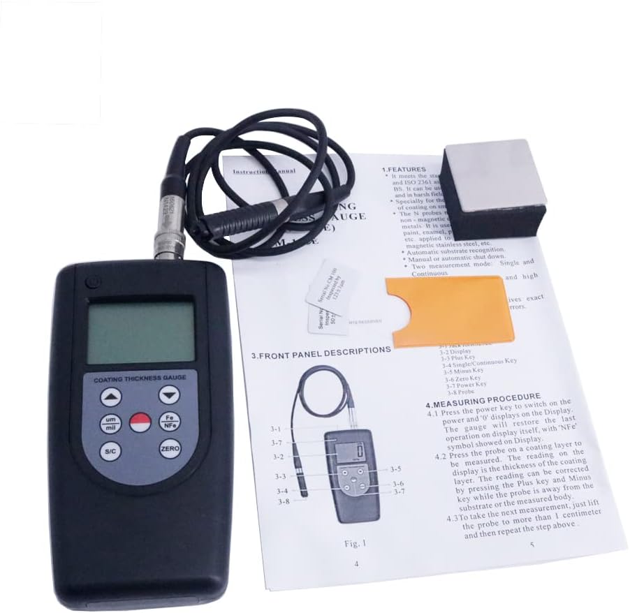 VTSYIQI Coating Thickness Gauge 0 to 200 um 0 to 8 mil Handheld Digital Magnetic Induction F Probe for Small Workpiece