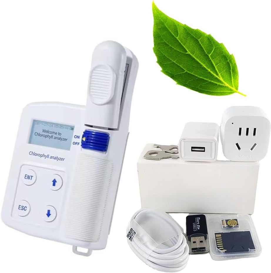 VTSYIQI Portable Chlorophyll Meter 4 in 1 Chlorophyll Content Nitrogen Content Leaf Temperature Leaf Humidity Tester with Measuring Range 0.0-99.99SPAD 0.0-99.99mg/g -10-99.9℃ 0.0-99.9RH%