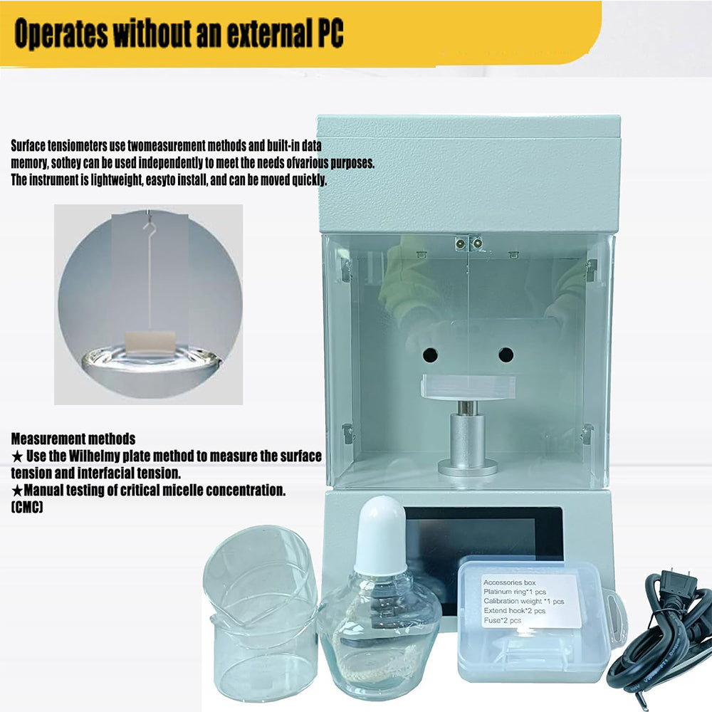 VTSYIQI Automatic Surface Tensiometer Surface Tension Measurement with  Platinum Board Range 0 to 1000mN/m 4.3-inch Touch Screen Accuracy 0.1mN/m Data Direct Reading Platinum Plate Method