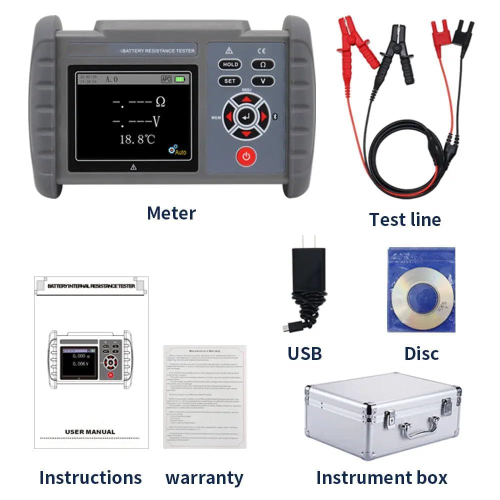 VTSYIQI Rechargeable Lithium Battery Internal Resistance Meter Tester Battery Internal Resistance Tester  with Internal Resistance Range 0.000mΩ to 3.100 Ω Voltage Range 0.000V to ±71.00V Temperature Range -10.0℃ to 60.0℃ USB Interface