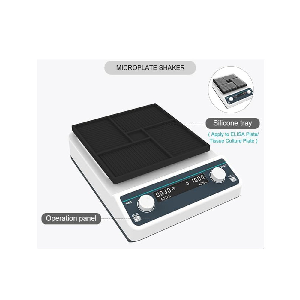 VTSYIQI Digital Microplate Oscillator Microplate Mixer Shaker with Max Processable Sample Elisa Plate/Tissue Culture Plate*4 Timing Range 1min-8h Brushless Motor RPM Range 500-1200rpm Horizontal Gyration Amplitude 3mm