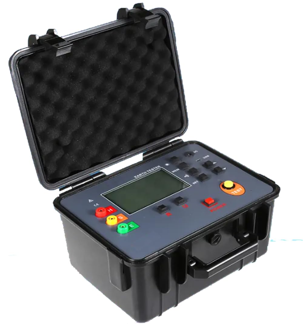 VTSYIQI Three Wire Earth Ground Resistance Tester Digital Grounding Resistance Tester Instruments with Range 0.01Ω to 3000Ω ±1.5% rdg±5dgt Accuracy 0.01Ω Resolution USB Interface Real Time Display for Power Distribution Lines Test