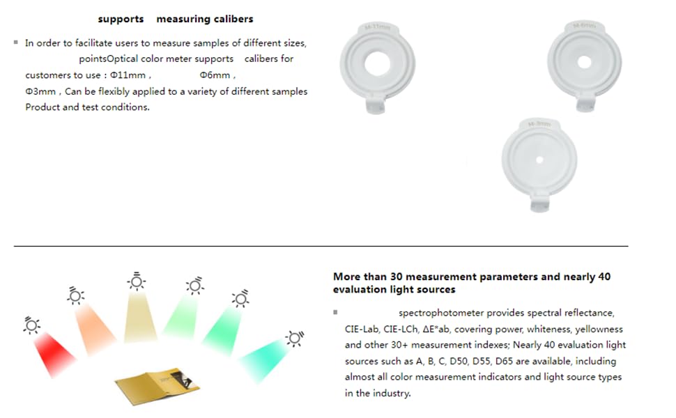 VTSYIQI Spectrophotometer Handheld Spectrophotometer with Φ11mm Φ6mm Φ3mm Apertures 16 Groups Sensors Accuracy 0.01 Repeatability *ab≤0.02 for Large Small Products Color Difference Detection
