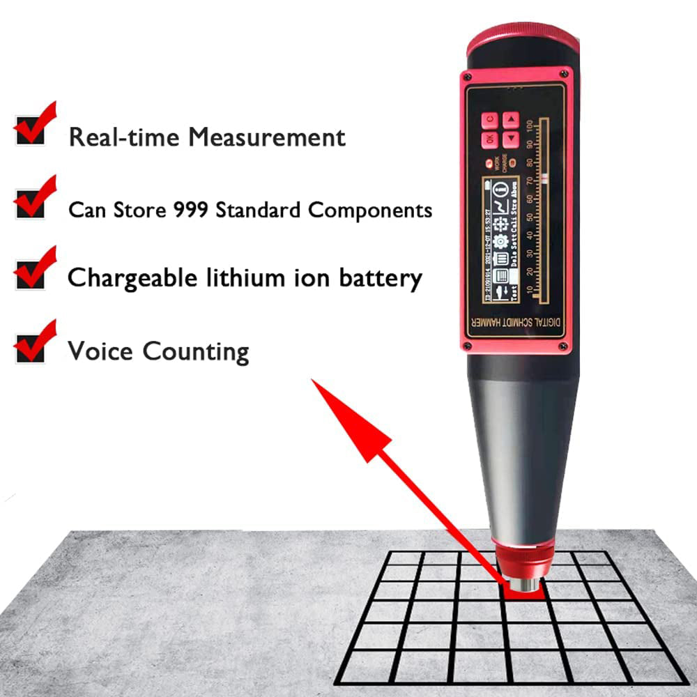 VTSYIQI  Digital Concrete Test Hammer Portable Concrete Hammer Tester Digital Schmidt Hammer OLCD Display with 999 Standard Storage Voice Counting Function