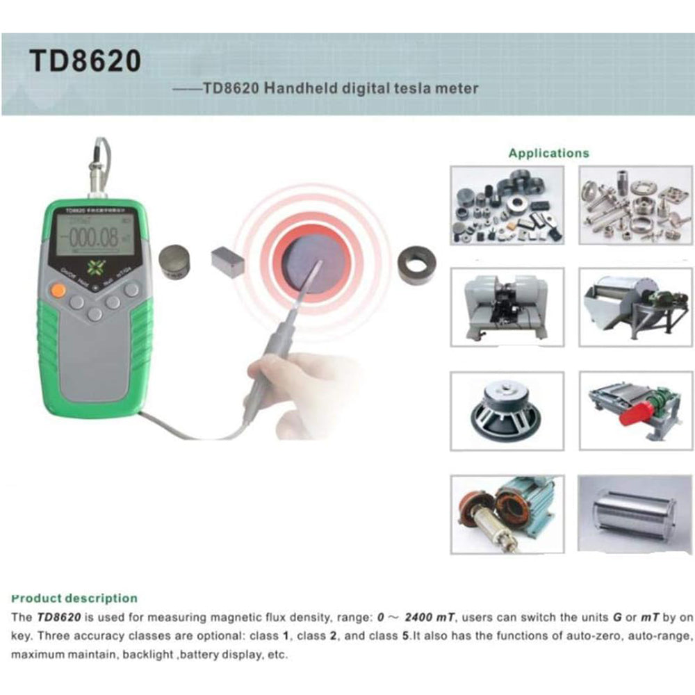 VTSYIQI Axial Probe Tesla Tester Gauss Meter Surface Magnetic Field Testers with Axial Probe Guass Meters Ns Function Metal Probe 0-2400mT 1% Accuracy