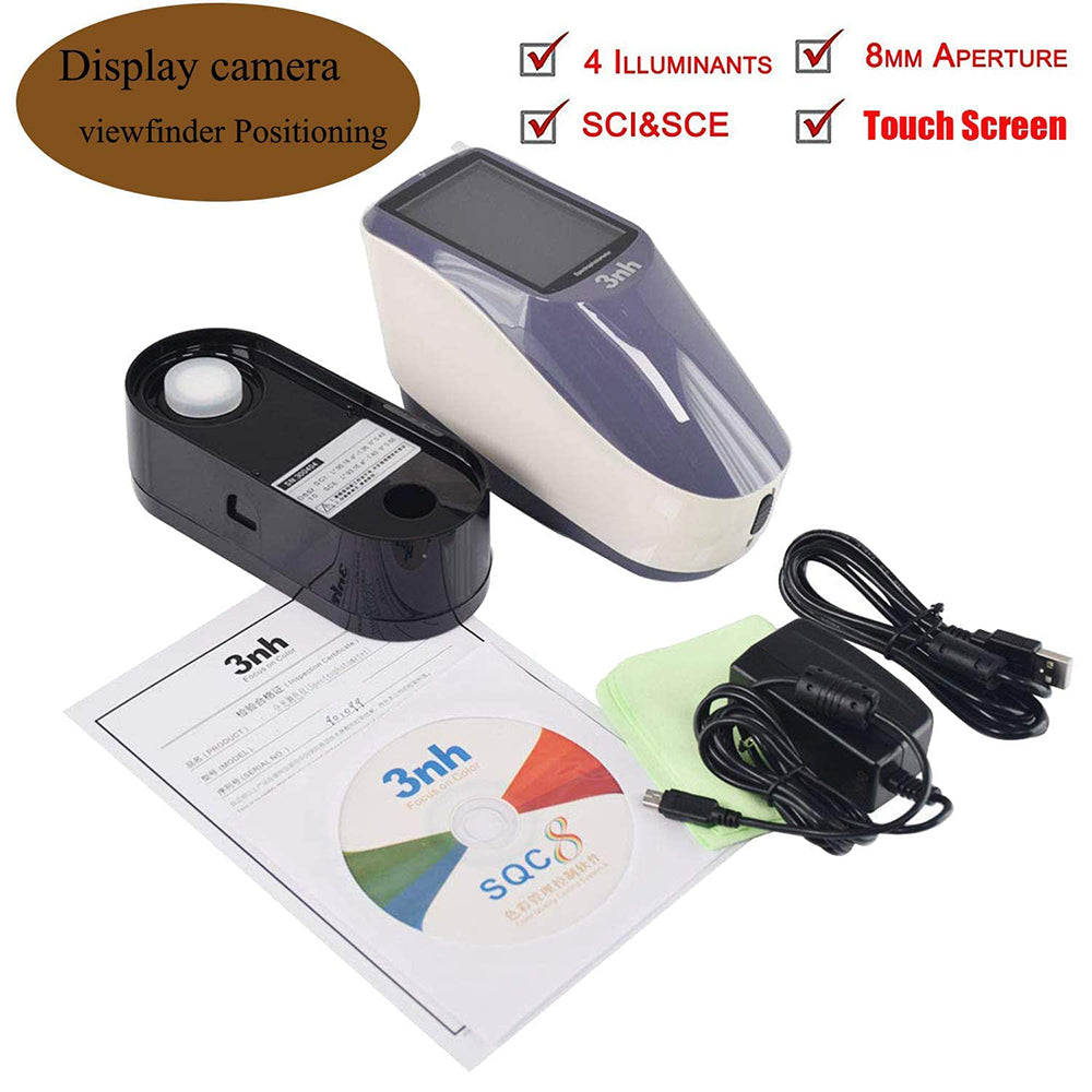 VTSYIQI Portable Spectrophotometer Colorimeter Color Difference Tester Meter Capacitive Touch Screen Camera with D/8 8mm Aperture SCI SCE Mode USB Interface