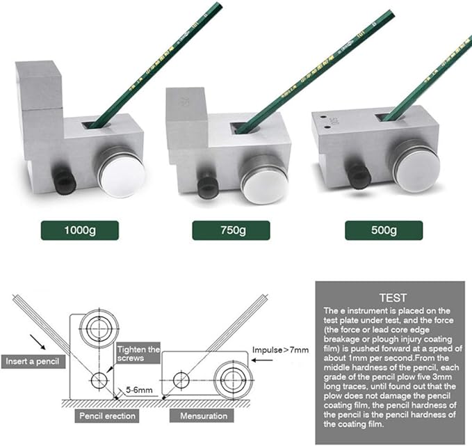VTSYIQI Pencil Hardness Tester Paint Coating Films Scratches Tester with Load Weight 1000g 750g 500g Portable Pencil Hardness Gauge Testing Tools