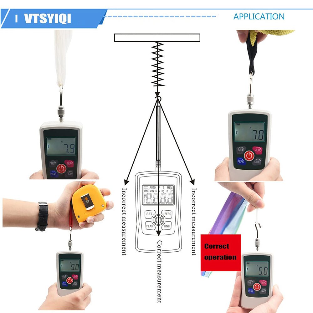 VTSYIQI  Digital Force Gauge 500N Push Pull Gauge Portable Force Meter with Units N LB Kg Oz for Electronic appliances Construction Hardware Push-Pull Load Insertion Fishing Gear Detection