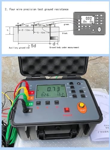 VTSYIQI Double Clamp Ground Resistance Tester  Kit Digital Soil Resistivity Tester with 30 Kilohms Resistance 100V Voltage 1000A Current 128Hz Frequency 500 Groups Data Storage for Lightning Road Test