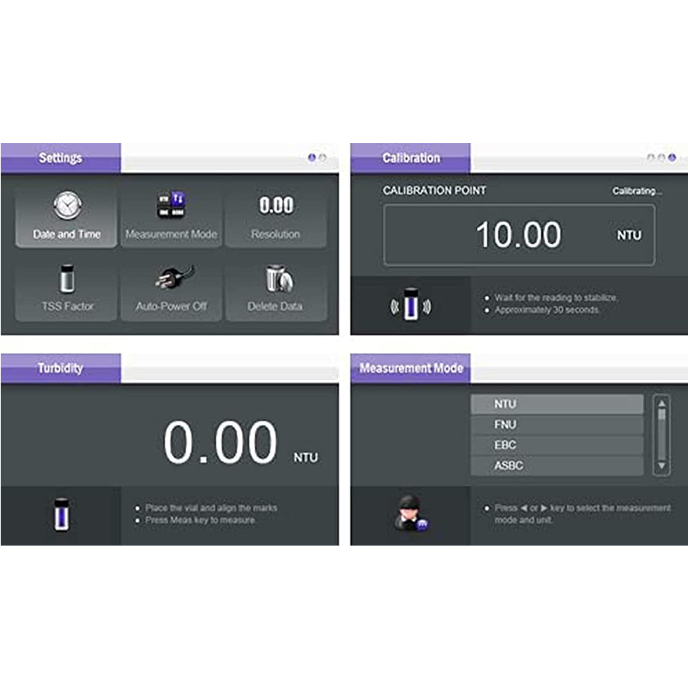 VTSYIQI Turbidity Meter Multiparameter Turbidimeter 7 Point Calibration with Turbidity range 0~2000 NTU/FNU 0~500 EBC 0~9999 ASBC 4 PCS Calibration Solution